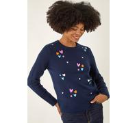 Roman Women's Heart Embroidery Knit Jumper in Navy | Size: 14