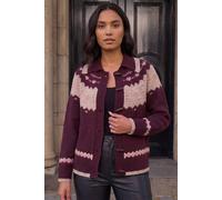 Roman Women's Heart Jacquard Knit Cardigan Sweater in Burgundy | Size: 18