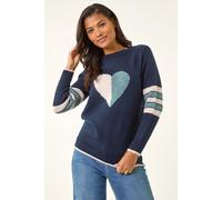 Roman Originals Thick Jumper for Women UK - Ladies Winter Autumn Smart Casual Knit Knitted Knitwear Pull-On Round Crew Neck Long Sleeve Work Office Dinner Party - Navy Sage - Size 14