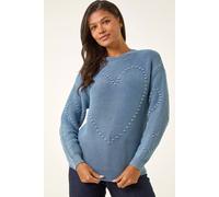 Roman Women's Heart Stitch Knit Jumper in Mid Blue | Size: 12