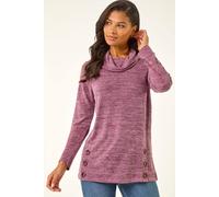 Roman Originals Cowl Neck Buttoned Top for Women UK - Ladies Everyday Autumn Winter Comfy Soft Evening Vacation Work Party Night Out - Purple - Size 20