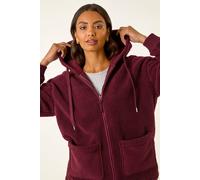 Roman Originals Hooded Borg Zip Through Jacket for Women UK - Ladies Everyday Autumn Winter Comfy Soft Evening Vacation Work Party Night Out - Burgundy - Size 20