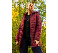 Roman Originals Women Padded Longline Coat with Hood - Ladies Zip Through Autumn Winter Long Length Lightweight Quilted Warm Cosy Everyday Zip Up Casual Jackets Coats - Crimson - Size 12