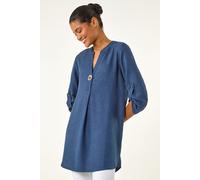 Roman Women's Horn Button Detail Longline Top in Mid Blue | Size: 10 Roman Mid Blue 10