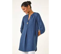 Roman Women's Horn Button Detail Longline Top in Mid Blue | Size: 16 Roman Mid Blue 16