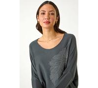 Roman Women's Hotfix Feather Stretch Knit Top in Grey | Size: Small Roman Grey S