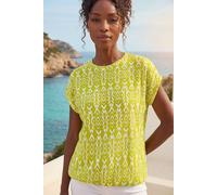 Roman Originals Snake Print Bubble Hem Top for Women UK - Ladies Spring Summer Blouson Round Neckline Comfy Soft Evening Vacation Work Party Night Out Everyday - Ikat Lime - Size 18