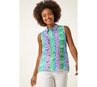 Roman Women's Ikat Print Button Blouse in Blue | Size: 16 Roman Blue 16