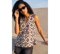 Roman Women's Ikat Print Pleat V-Neck Vest Top in Maroon | Size: 20