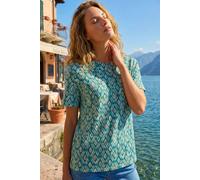 Roman Women's Ikat Print Stretch T-Shirt in Teal | Size: 12