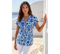 Roman Women's Ikat Print Stretch Top in Blue | Size: 12 Roman Blue 12