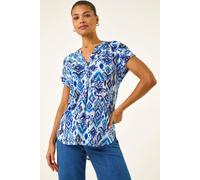 Roman Women's Ikat Print Stretch Top in Blue | Size: 16 Roman Blue 16