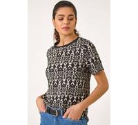 Roman Women's Ikat Print Textured Stretch Top in Black | Size: 18 Roman Black 18