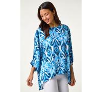 Roman Women's Ikat Print Tunic Top in Blue | Size: 10 Roman Blue 10