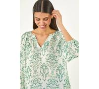 Roman Women's Ikat Print V-Neck Tunic Top in Green | Size: 20 Roman Green 20