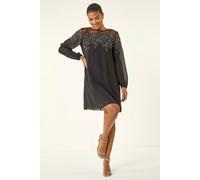 Roman Women's Illusion Mesh Neck Sequin Dress in Black | Size: 10