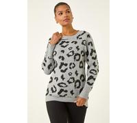 Roman Women's Jacquard Animal Print Jumper in Grey | Size: 14 Roman Grey 14
