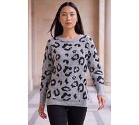 Roman Women's Jacquard Animal Print Jumper in Grey | Size: 20 Roman Grey 20