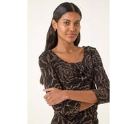 Roman Cowl Neck Top for Womens UK - Ladies Jersey Blouse Stretch Ruched Waist Flattering Smart Casual Formal Party Work Office Autumn Winter Shirt 3/4 Sleeve - Ivory & Black - Size 18