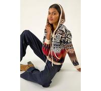 Roman Originals Women Jumper with Hood Ladies Winter Knitted Hoodie with Pockets Fairisle Nordic Aztec Print Hooded Sweater Knit Knitwear Autumn Flattering Casual Smart - Navy Jacquard - Size 16