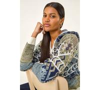 Roman Women's Jacquard Hooded Knit Jumper in Grey | Size: 14 Roman Grey 14