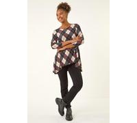 Roman Originals Hanky Hem Tunic Top for Women UK - Ladies Longline Blouse Asymmetric Hemline Casual Slouch Loose 3/4 Sleeves Round Neck Relaxed Comfortable Holiday - Pink Jacquard - Size 14