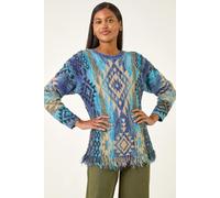 Roman Women's Jacquard Tassel Trim Knit Jumper in Blue | Size: 14 Roman Blue 14