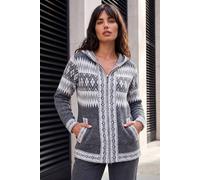 Roman Women's Jacquard Zipped Knit Cardigan Sweater in Grey | Size: 14