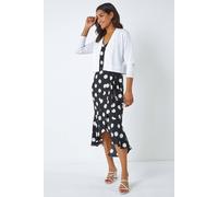 Roman Originals Women Knitted Cropped 3/4 Length Sleeve Bow Back Shrug Bolero - Ladies Evening Wedding Guest Boleros Shrugs Cropped Lightweight Jackets Cardigan Clothing - Ghost White - Size 20