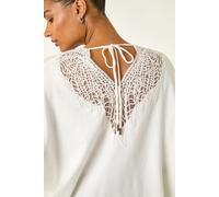 Roman Originals Lace Back V-Neck Jumper for Women UK - Ladies Everyday Autumn Winter V-Neckline Comfy Soft Evening Vacation Work Party Night Out - Ivory - Size ONE