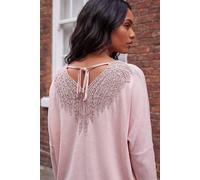 Roman Women's Lace Back V-Neck Poncho in Pink | Size: Small