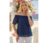 Roman Women's Lace Detail Bardot Top in Navy | Size: 20