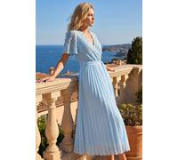 Roman Women's Lace Detail Wrap Midi Dress in Blue | Size: 12