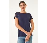 Roman Women's Lace Panel Detail T-Shirt in Navy | Size: 10 Roman Navy 10
