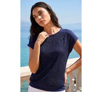 Roman Women's Lace Panel Stretch Jersey Top in Navy | Size: 14 Roman Navy 14