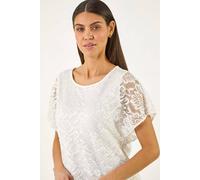Roman Women's Lace Stretch Banded Hem Top in Ivory | Size: 14 Roman Ivory 14