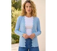Roman Originals Lace Trim Knit Cardigan for Women UK - Ladies Everyday Holiday Spring Summer Comfy Soft Evening Vacation Work Party - Light Blue - Size 18