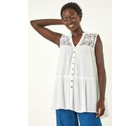 Roman Women's Lace Yoke Tiered Panel Blouse in Ivory | Size: 18 Roman Ivory 18