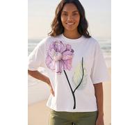 Roman Women's Large Floral Applique Cotton Top in Ivory | Size: 18 Roman Ivory 18