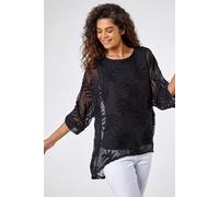 Leaf Burnout Print Chiffon Overlay Top Roman Black 10