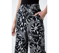 Roman Originals Wide Leg Trousers for Women UK - Ladies Palazzo Pants Floral Print Abstract Everyday Holiday Spring Summer Comfy Soft Evening Vacation Work Party - Black Ivory - Size 20