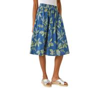 Roman Originals Leaf Print A-Line Skirt for Women UK - Ladies Everyday Holiday Spring Summer Comfy Soft Evening Vacation Work Party - Denim - Size 12