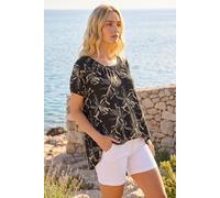 Roman Women's Leaf Print Asymmetric Stretch Tunic Top in Black | Size: 12 Roman Black 12