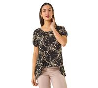Leaf Print Asymmetric Stretch Tunic Top Roman Black 18