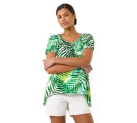 Leaf Print Asymmetric Stretch Tunic Top Roman Green 20