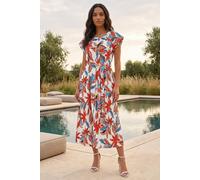 Roman Women's Leaf Print Belted Midi Dress in White | Size: 16 Roman White 16