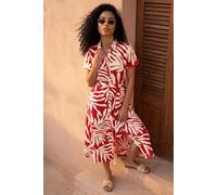 Roman Women's Leaf Print Belted Midi Shirt Dress in Red | Size: 18 Roman Red 18