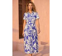 Roman Women's Leaf Print Belted Midi Shirt Dress in Royal | Size: 20