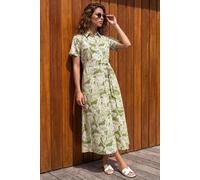 Roman Women's Leaf Print Belted Shirt Dress in Green | Size: 20