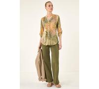 Roman Women's Leaf Print Burnout Shirt in Khaki | Size: 20 Roman Khaki 20